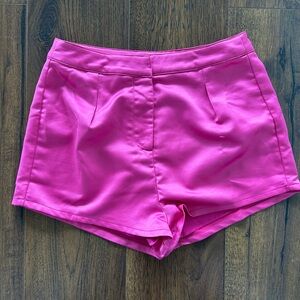 Superdown High Waist Satin Hot Pink Shorts